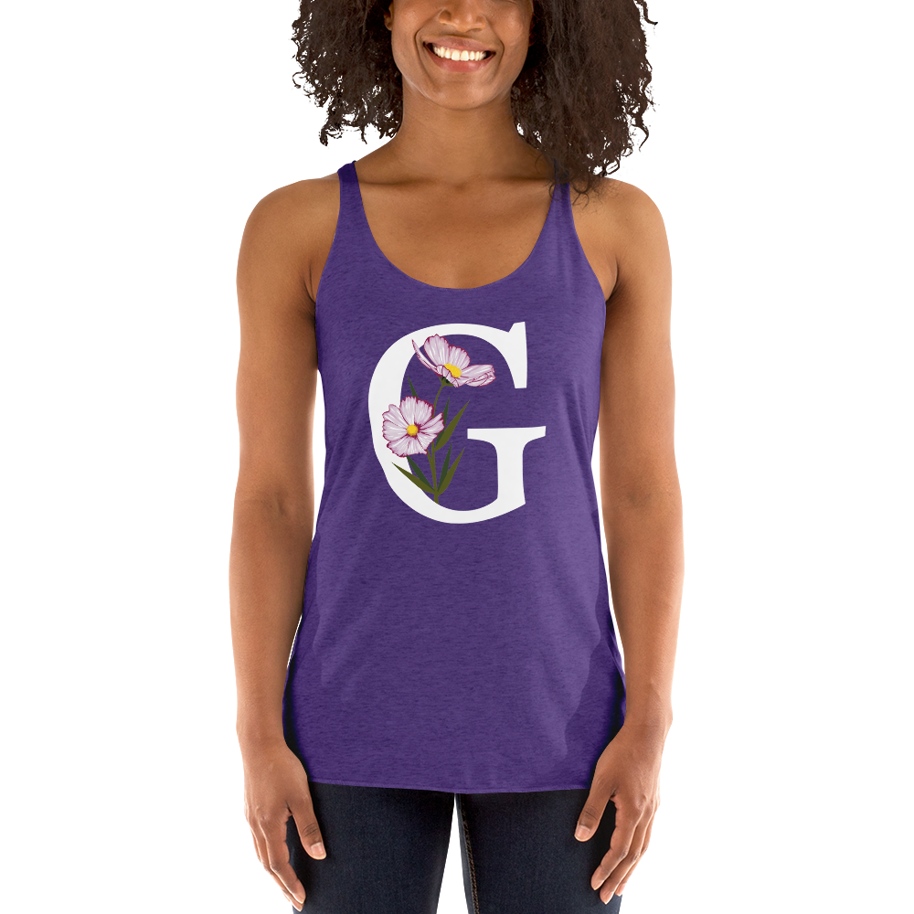 Flawless Edge Racerback Tank with Minimalist Initial 'G' with Flowers motif