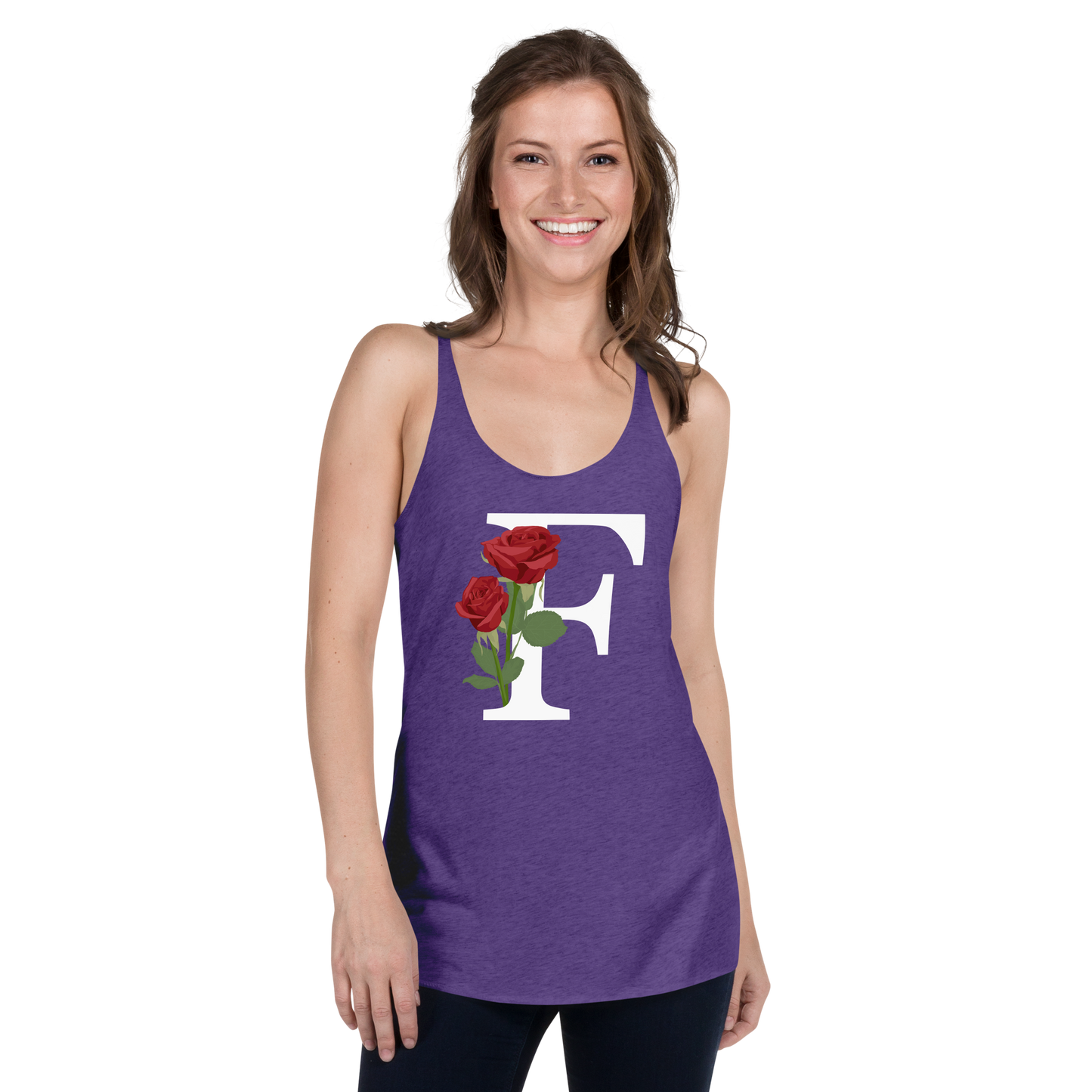 Flawless Edge Racerback Tank with Minimalist Initial 'F' with Roses motif