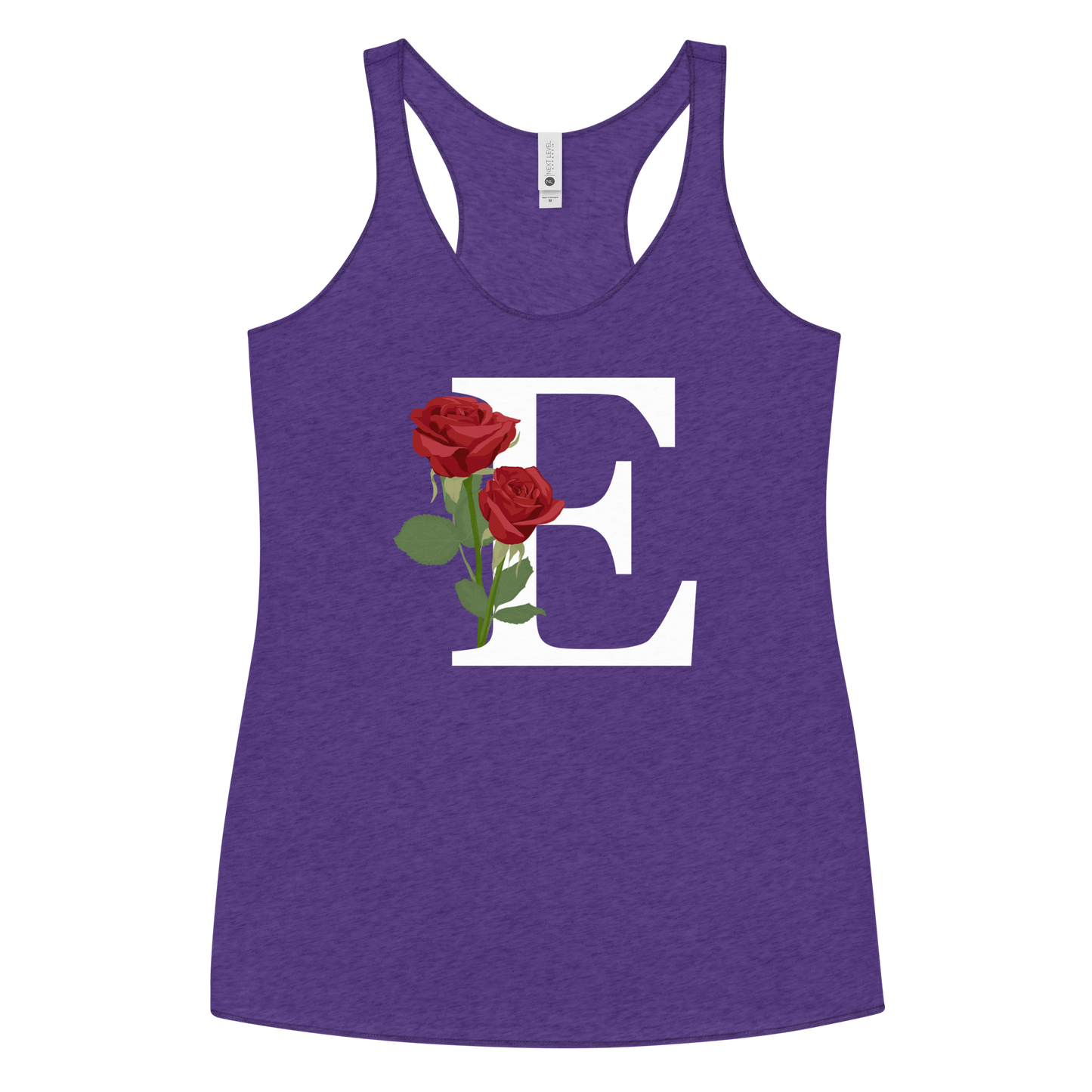 Flawless Edge Racerback Tank with Minimalist Initial 'E' with Roses motif