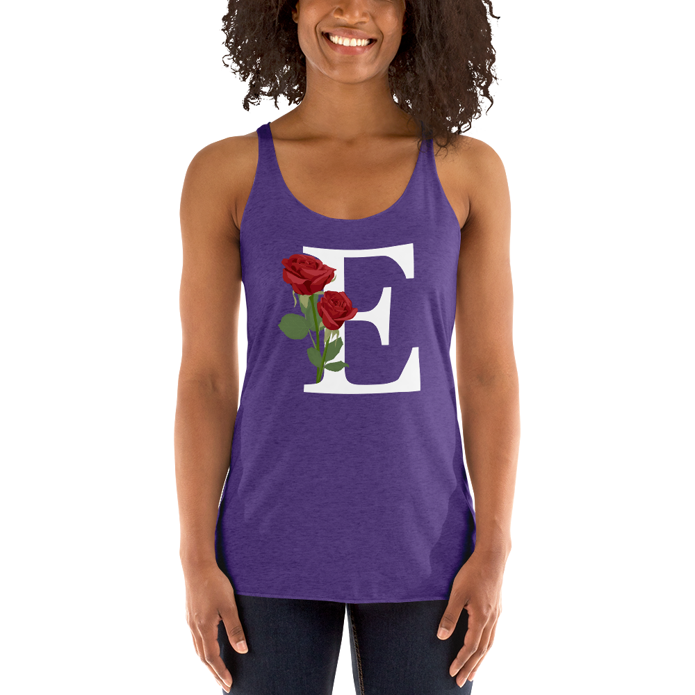 Flawless Edge Racerback Tank with Minimalist Initial 'E' with Roses motif