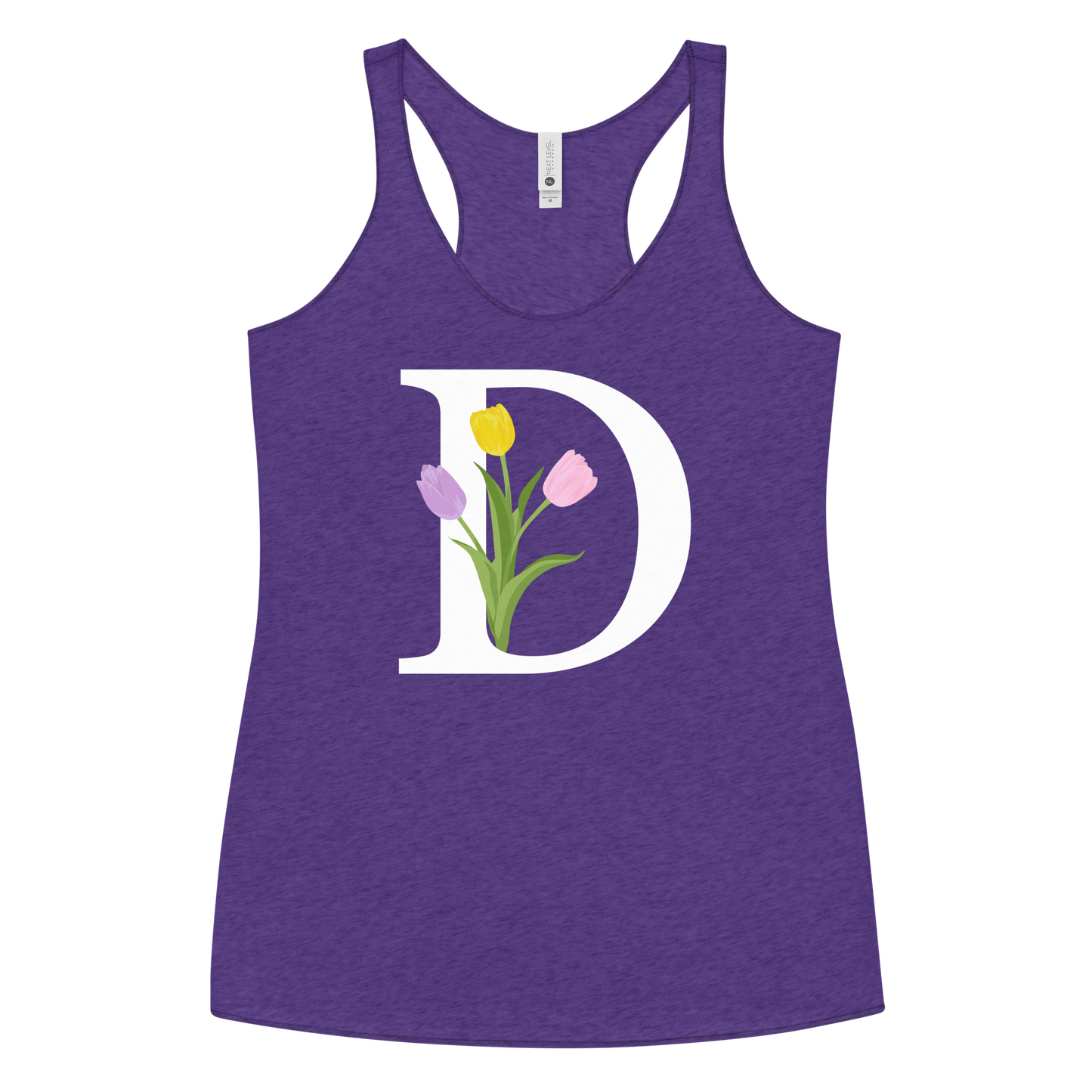 Flawless Edge Racerback Tank with Minimalist Initial 'D' with Tulips motif