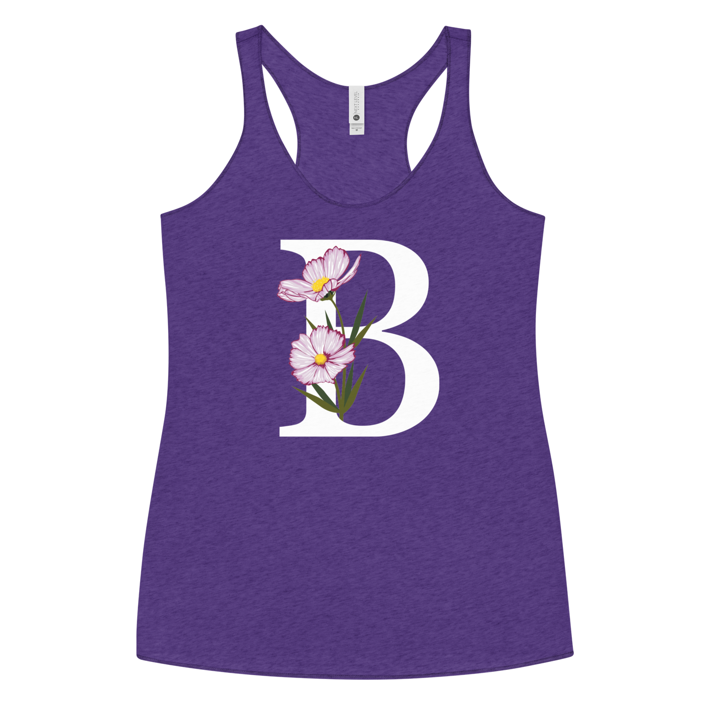 Flawless Edge Racerback Tank with Minimalist Initial 'B' with Flowers motif