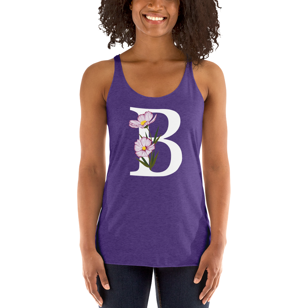 Flawless Edge Racerback Tank with Minimalist Initial 'B' with Flowers motif