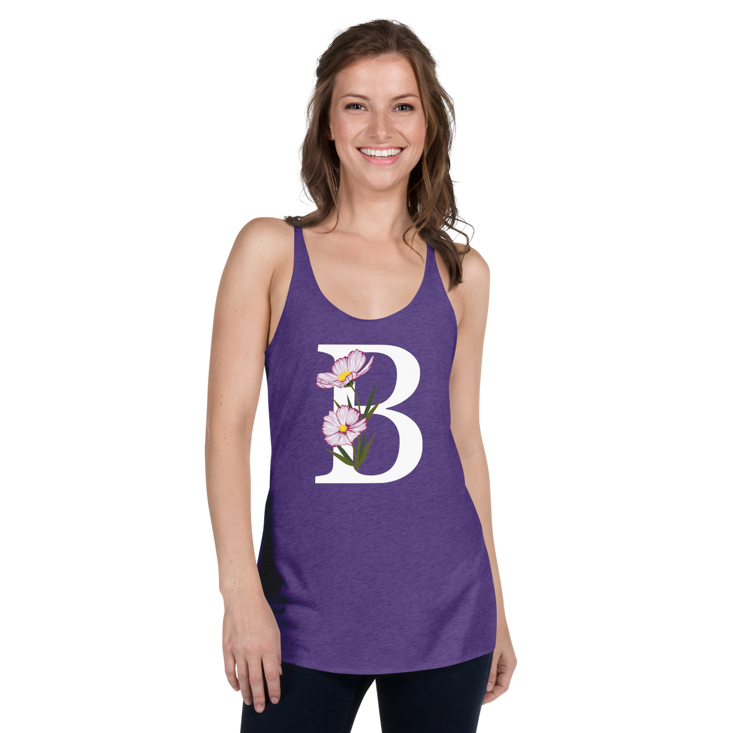 Flawless Edge Racerback Tank with Minimalist Initial 'B' with Flowers motif