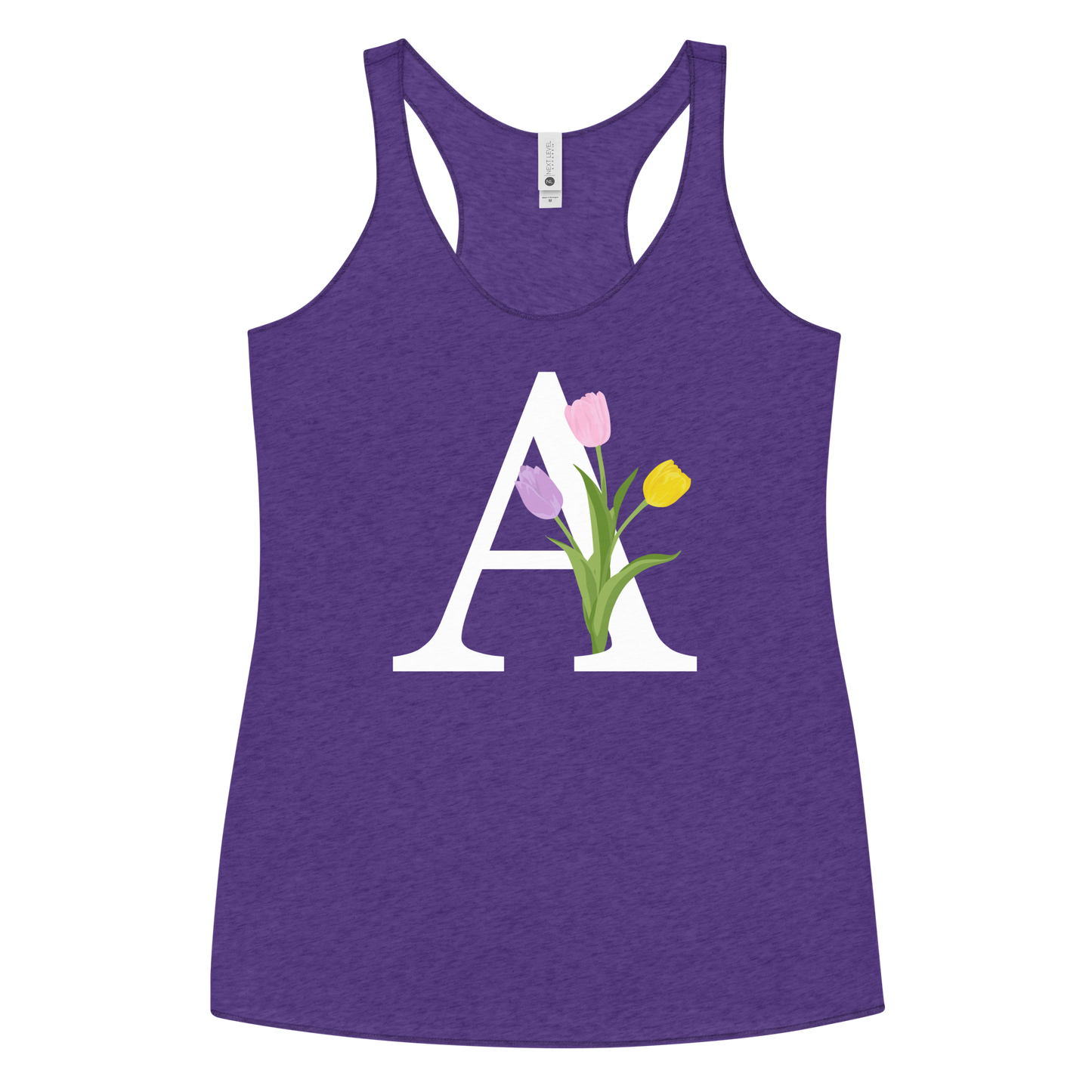 Flawless Edge Racerback Tank with Minimalist Initial 'A' with Tulips motif