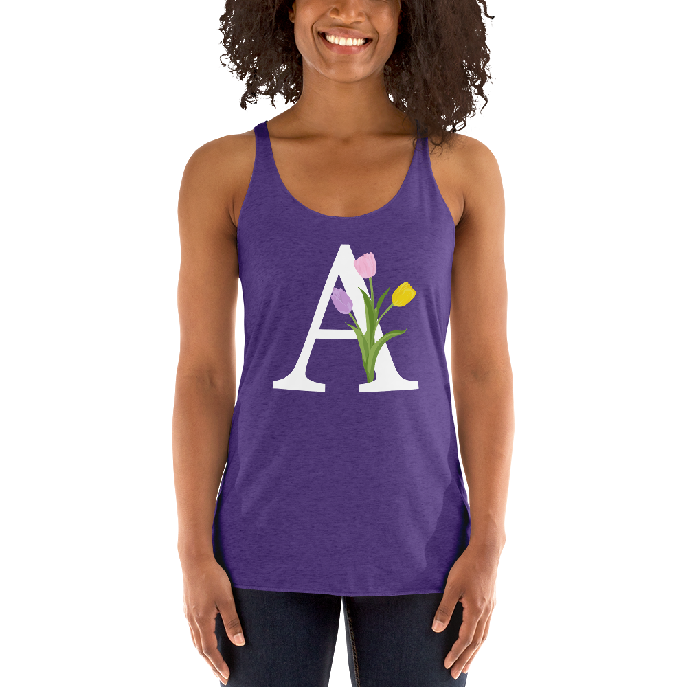 Flawless Edge Racerback Tank with Minimalist Initial 'A' with Tulips motif