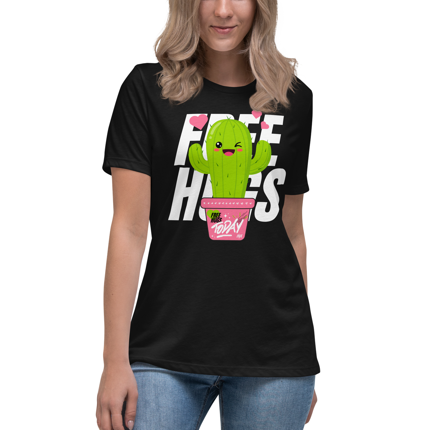 Premium Comfort Women's Relaxed Tee with "Free Hugs Today" design