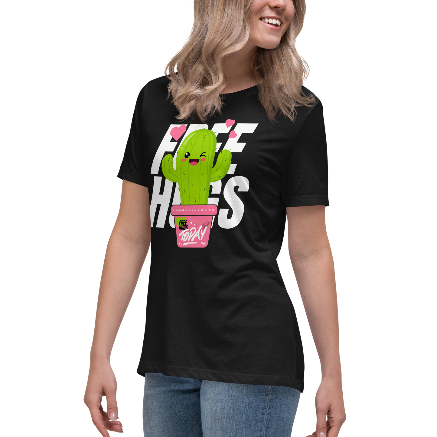 Premium Comfort Women's Relaxed Tee with "Free Hugs Today" design