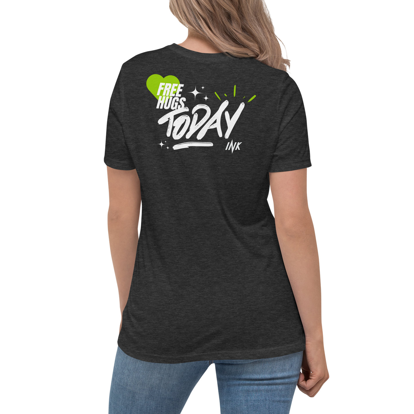 Premium Comfort Women's Relaxed Tee with "Free Hugs Today" design