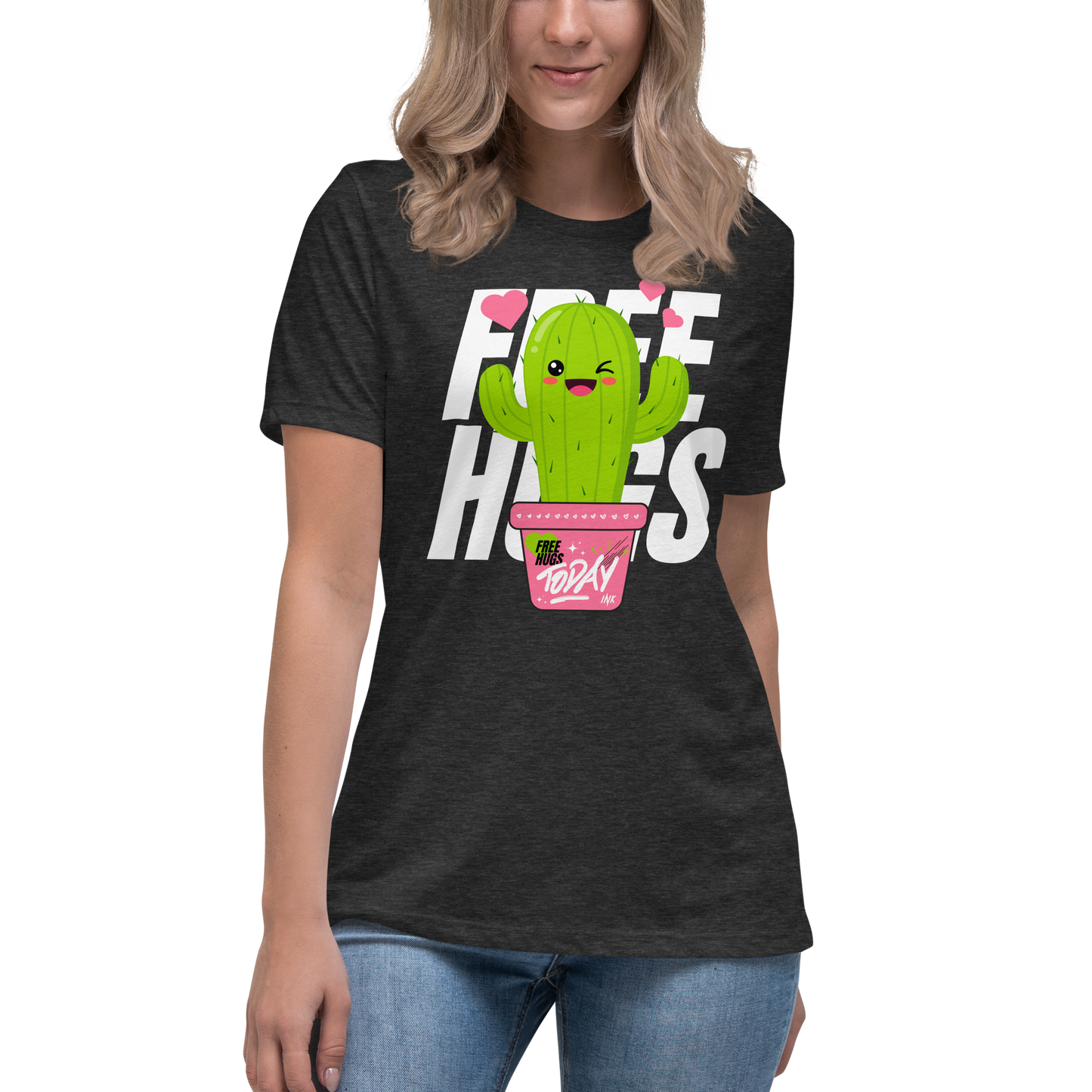 Premium Comfort Women's Relaxed Tee with "Free Hugs Today" design