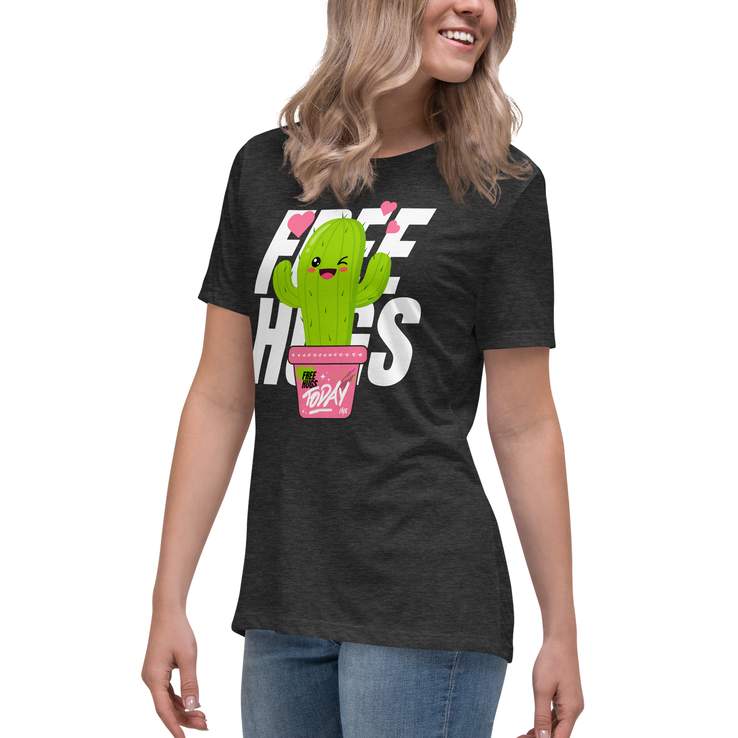 Premium Comfort Women's Relaxed Tee with "Free Hugs Today" design