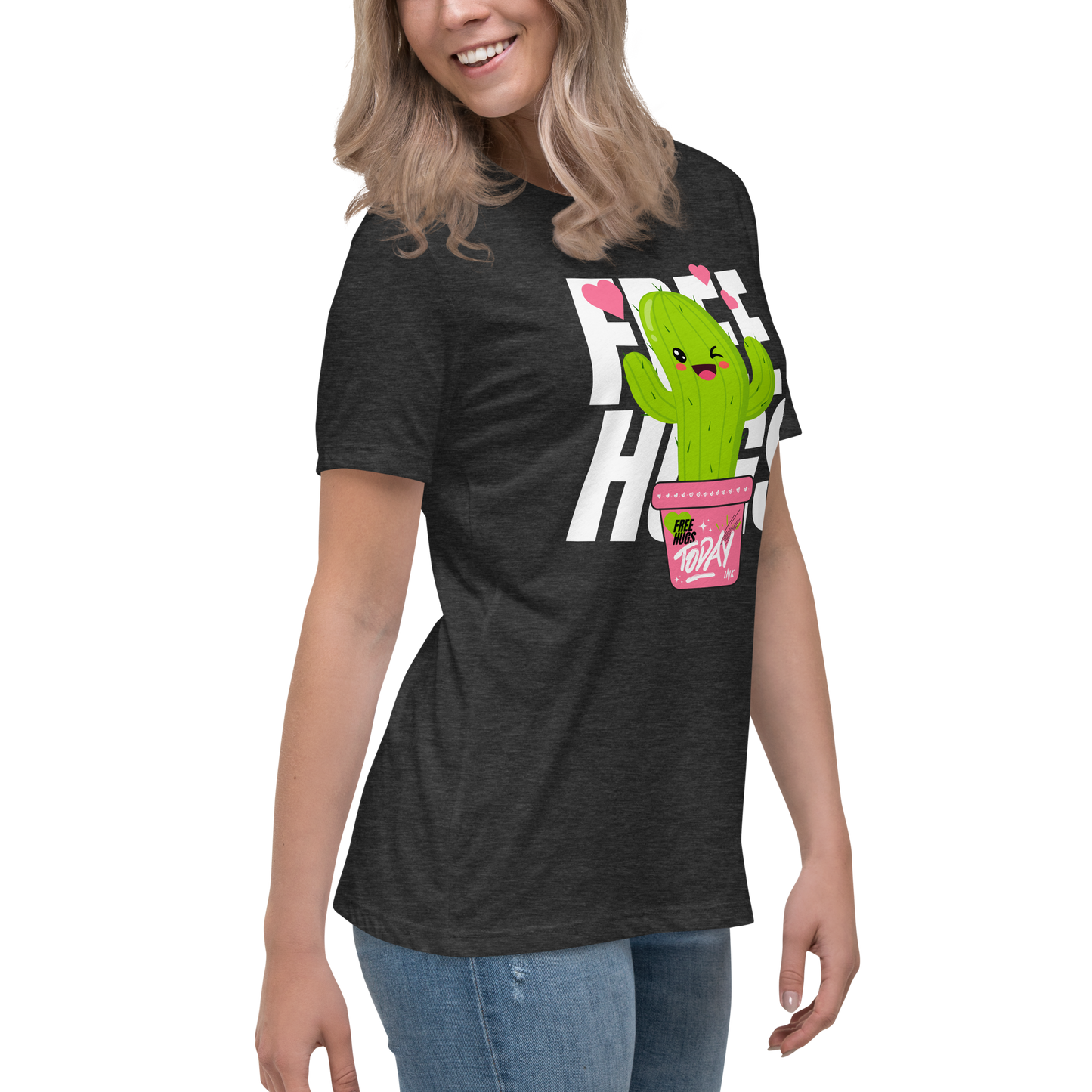 Premium Comfort Women's Relaxed Tee with "Free Hugs Today" design