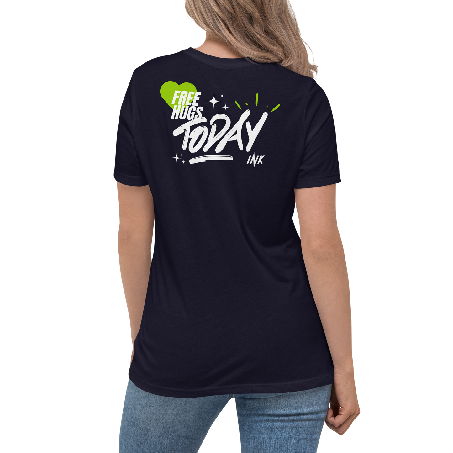 Premium Comfort Women's Relaxed Tee with "Free Hugs Today" design