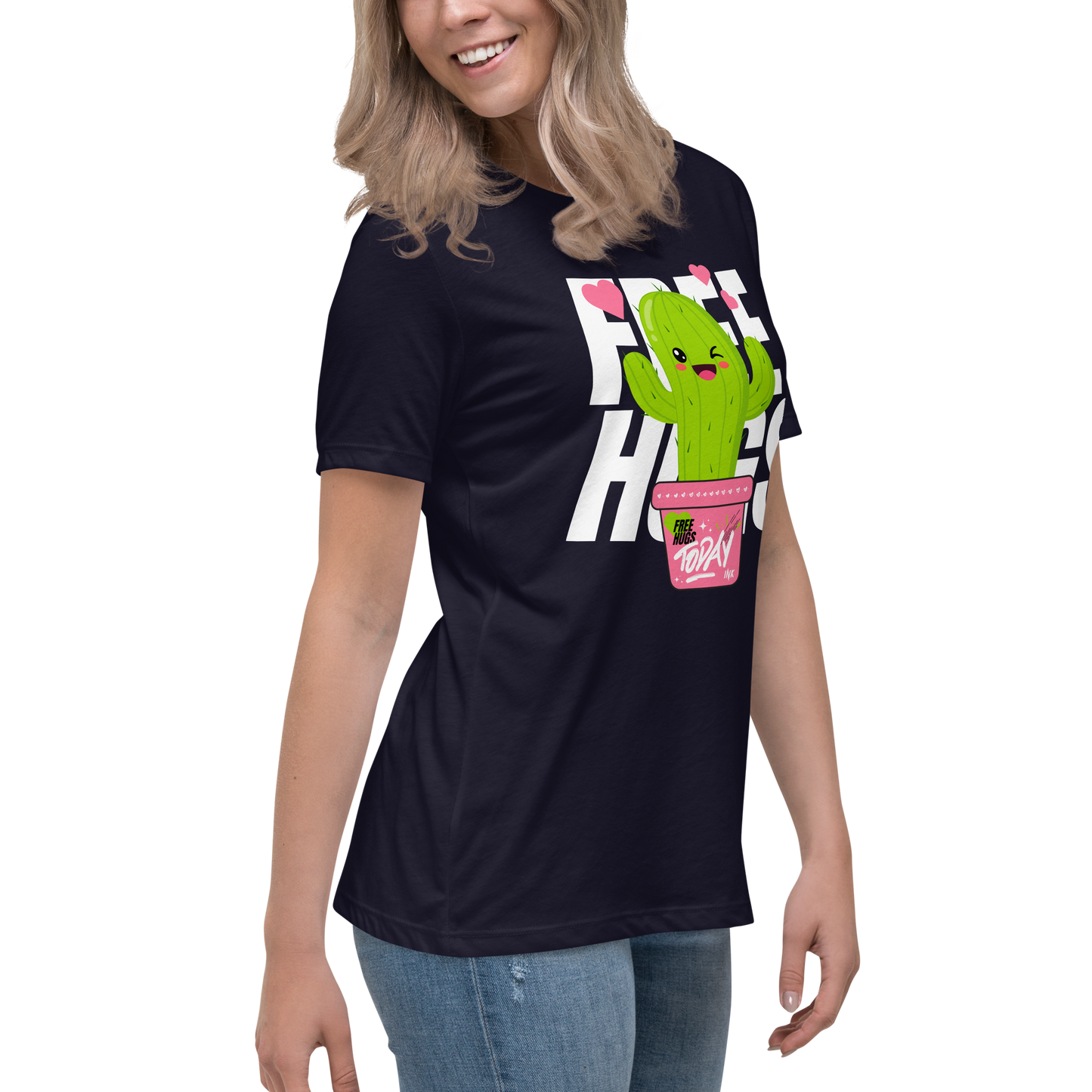 Premium Comfort Women's Relaxed Tee with "Free Hugs Today" design