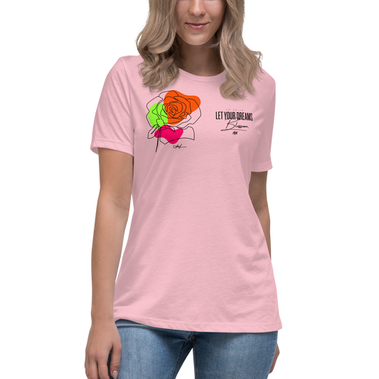 Premium Comfort Women's Relaxed Tee with "Let Your Dreams Blossom" design